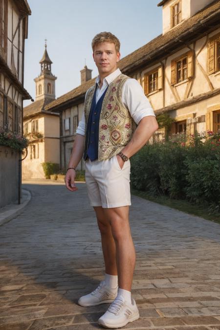 00007-692721839-_lora_sebastian_bonnet-06_0.8_ seb, wearing a fitted traditional embroidered vest and white shirt, tight shorts and shoes, stand.png